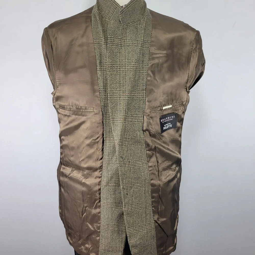 Brandini Le Collezioni Mens Sport Coat Two Button Brown Plaid Silk Wool Size 44L